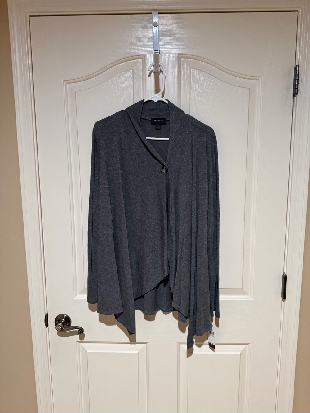 AB Studio Charcoal Gray Draped Open-Front Cardigan